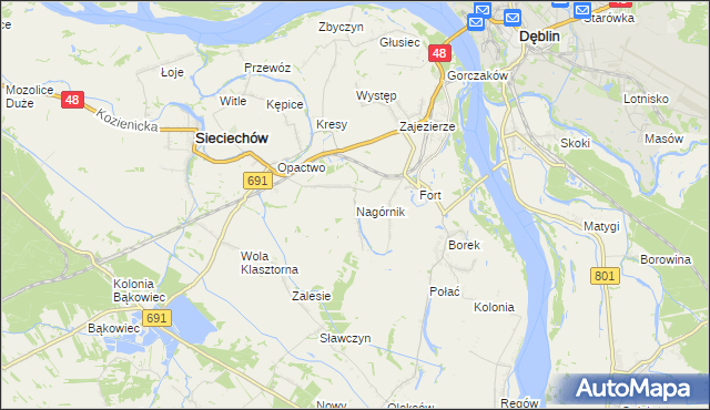 mapa Nagórnik gmina Sieciechów, Nagórnik gmina Sieciechów na mapie Targeo