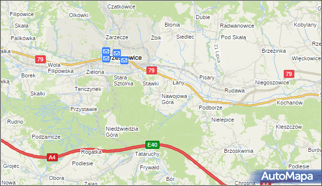 mapa Nawojowa Góra, Nawojowa Góra na mapie Targeo