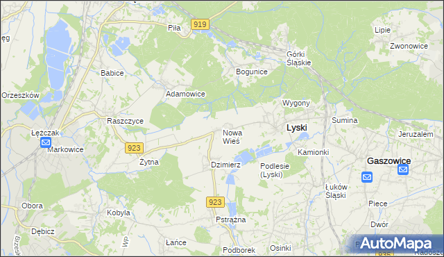 mapa Nowa Wieś gmina Lyski, Nowa Wieś gmina Lyski na mapie Targeo