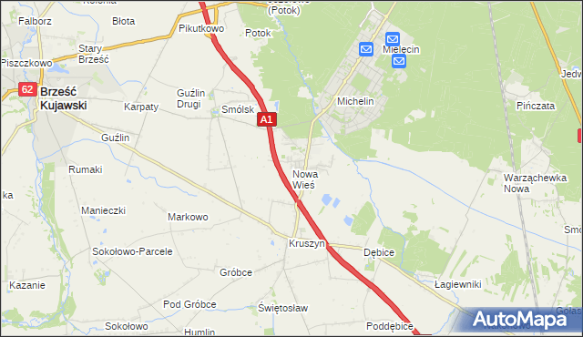 mapa Nowa Wieś gmina Włocławek, Nowa Wieś gmina Włocławek na mapie Targeo