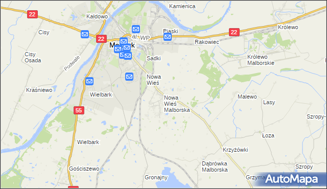 mapa Nowa Wieś Malborska, Nowa Wieś Malborska na mapie Targeo