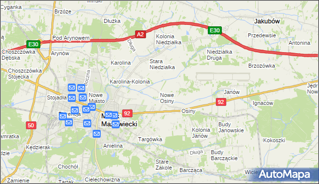 mapa Nowe Osiny, Nowe Osiny na mapie Targeo