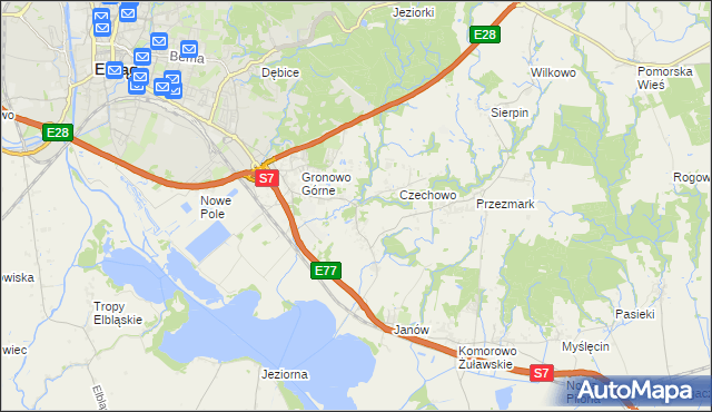 mapa Nowina gmina Elbląg, Nowina gmina Elbląg na mapie Targeo