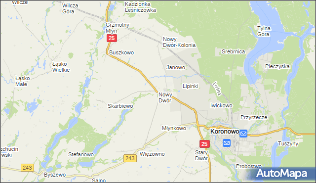 mapa Nowy Dwór gmina Koronowo, Nowy Dwór gmina Koronowo na mapie Targeo