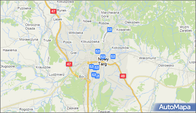 mapa Nowego Targu, Nowy Targ na mapie Targeo