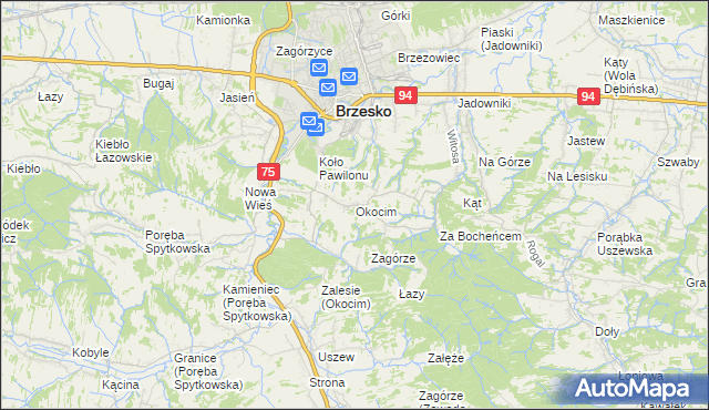 mapa Okocim, Okocim na mapie Targeo