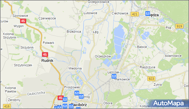 mapa Orzeszków gmina Nędza, Orzeszków gmina Nędza na mapie Targeo