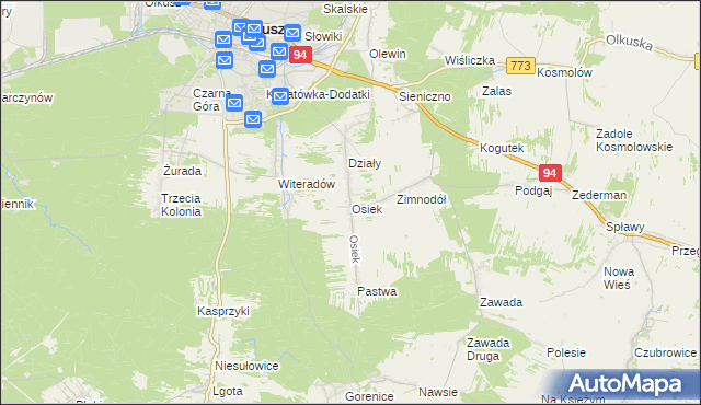mapa Osiek gmina Olkusz, Osiek gmina Olkusz na mapie Targeo