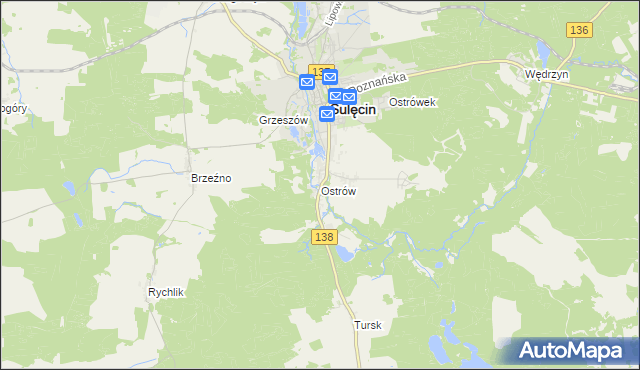 mapa Ostrów gmina Sulęcin, Ostrów gmina Sulęcin na mapie Targeo