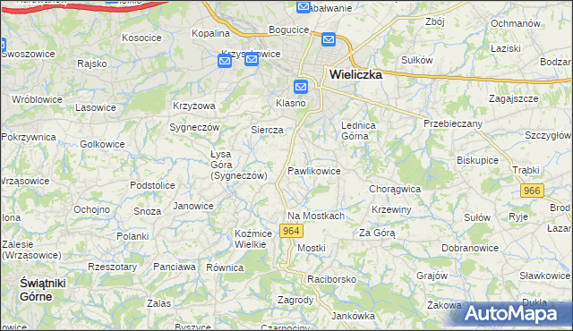 mapa Pawlikowice gmina Wieliczka, Pawlikowice gmina Wieliczka na mapie Targeo