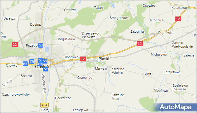 mapa Piaski powiat gostyński, Piaski powiat gostyński na mapie Targeo