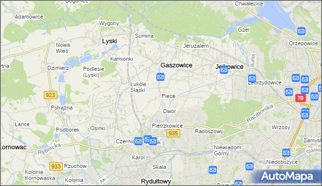 mapa Piece gmina Gaszowice, Piece gmina Gaszowice na mapie Targeo