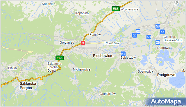 mapa Piechowice powiat jeleniogórski, Piechowice powiat jeleniogórski na mapie Targeo