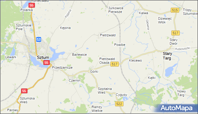 mapa Pietrzwałd Osada, Pietrzwałd Osada na mapie Targeo
