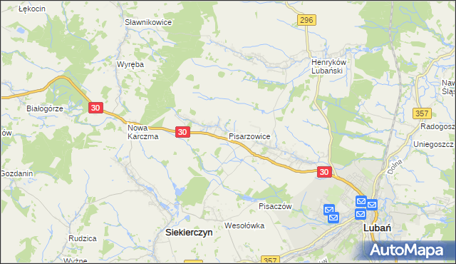 mapa Pisarzowice gmina Lubań, Pisarzowice gmina Lubań na mapie Targeo