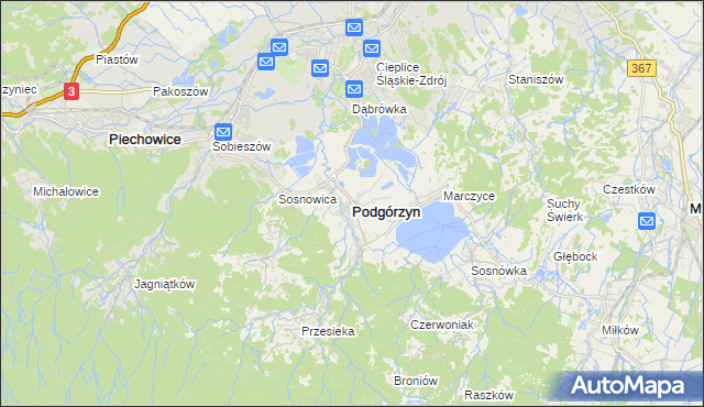 mapa Podgórzyn powiat jeleniogórski, Podgórzyn powiat jeleniogórski na mapie Targeo