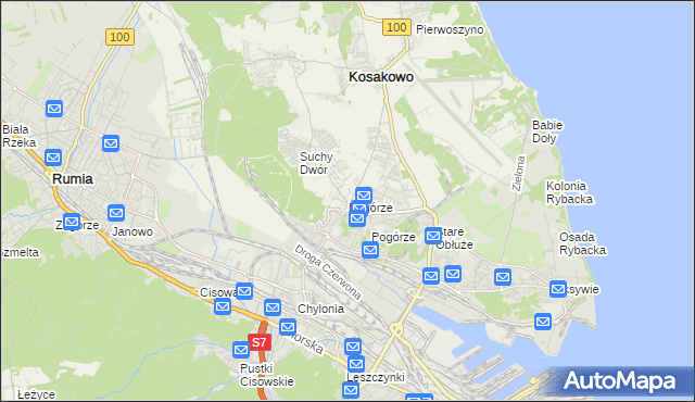 mapa Pogórze gmina Kosakowo, Pogórze gmina Kosakowo na mapie Targeo