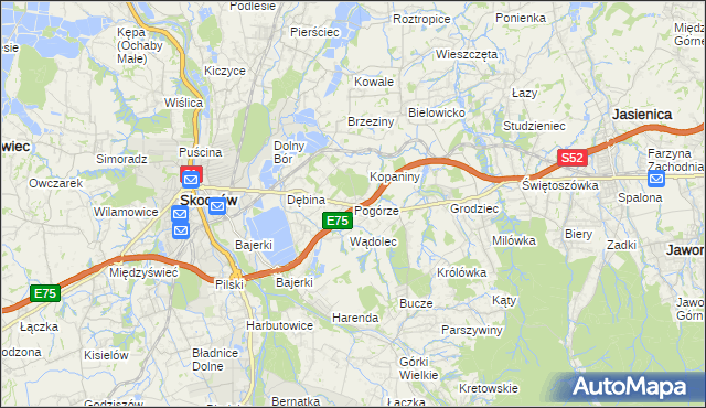 mapa Pogórze gmina Skoczów, Pogórze gmina Skoczów na mapie Targeo