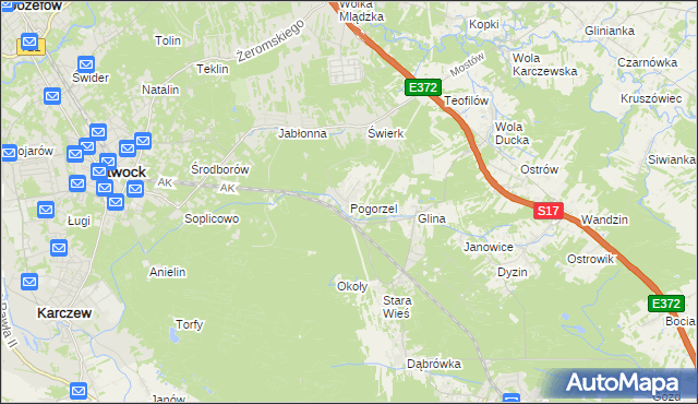 mapa Pogorzel gmina Celestynów, Pogorzel gmina Celestynów na mapie Targeo