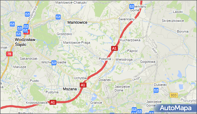 mapa Połomia gmina Mszana, Połomia gmina Mszana na mapie Targeo