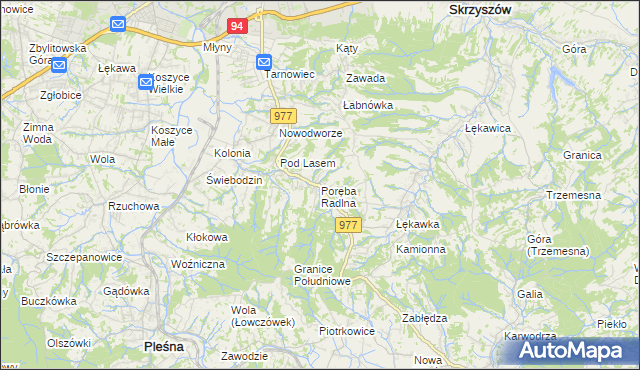 mapa Poręba Radlna, Poręba Radlna na mapie Targeo