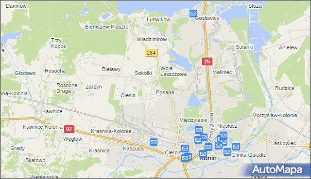 mapa Posada gmina Kazimierz Biskupi, Posada gmina Kazimierz Biskupi na mapie Targeo