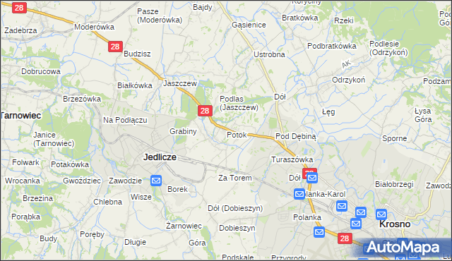 mapa Potok gmina Jedlicze, Potok gmina Jedlicze na mapie Targeo