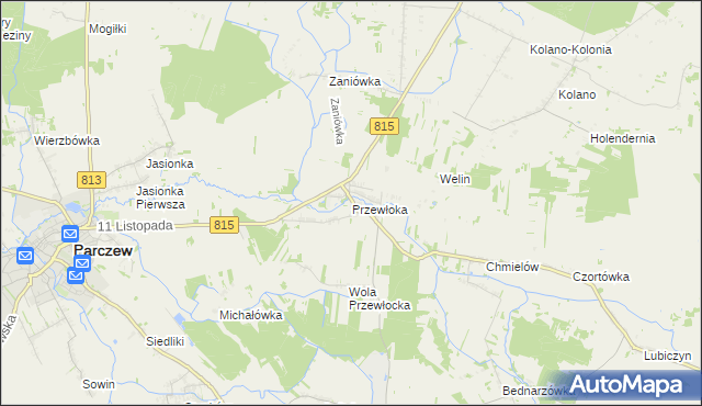 mapa Przewłoka gmina Parczew, Przewłoka gmina Parczew na mapie Targeo