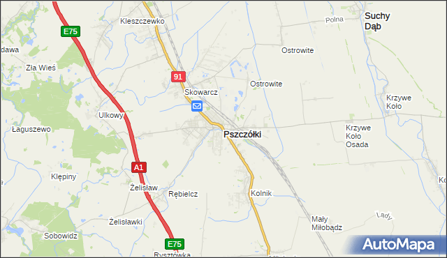 mapa Pszczółki powiat gdański, Pszczółki powiat gdański na mapie Targeo