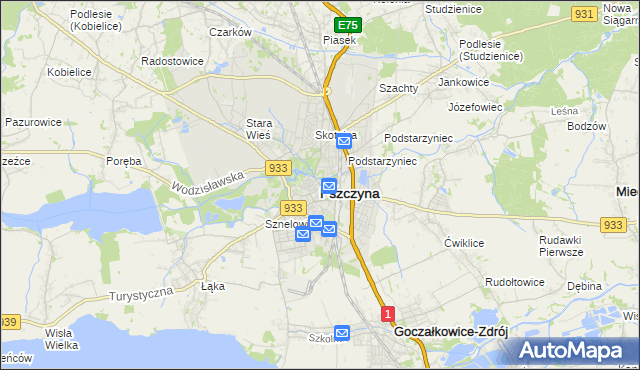mapa Pszczyny, Pszczyna na mapie Targeo