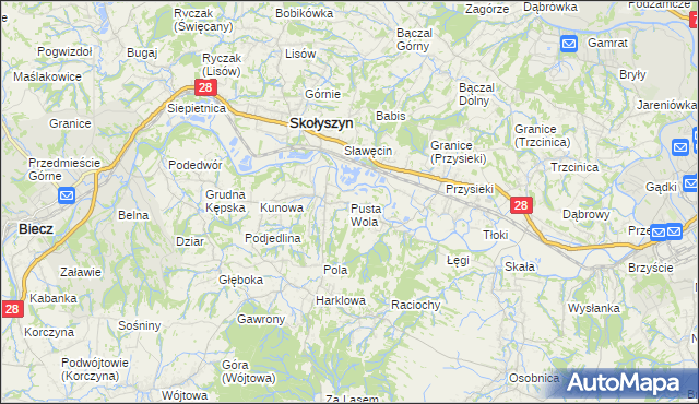 mapa Pusta Wola, Pusta Wola na mapie Targeo