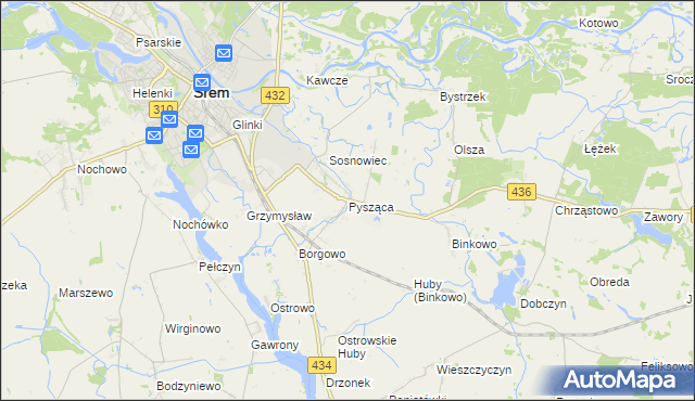 mapa Pysząca gmina Śrem, Pysząca gmina Śrem na mapie Targeo