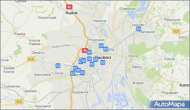 mapa Racibórz, Racibórz na mapie Targeo