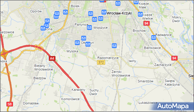 mapa Radomierzyce gmina Siechnice, Radomierzyce gmina Siechnice na mapie Targeo