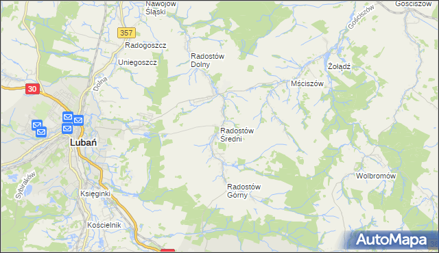 mapa Radostów Średni, Radostów Średni na mapie Targeo