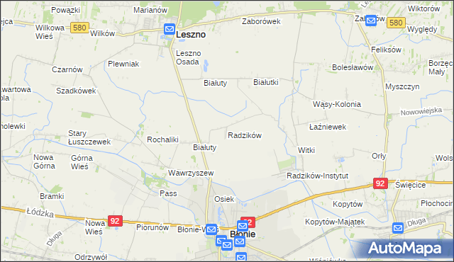 mapa Radzików gmina Błonie, Radzików gmina Błonie na mapie Targeo