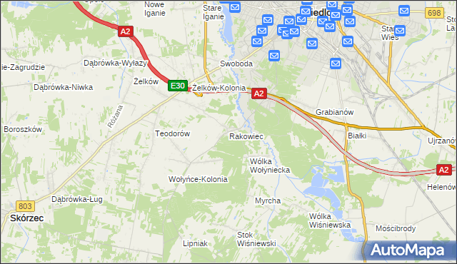 mapa Rakowiec gmina Siedlce, Rakowiec gmina Siedlce na mapie Targeo