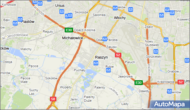 mapa Raszyn powiat pruszkowski, Raszyn powiat pruszkowski na mapie Targeo
