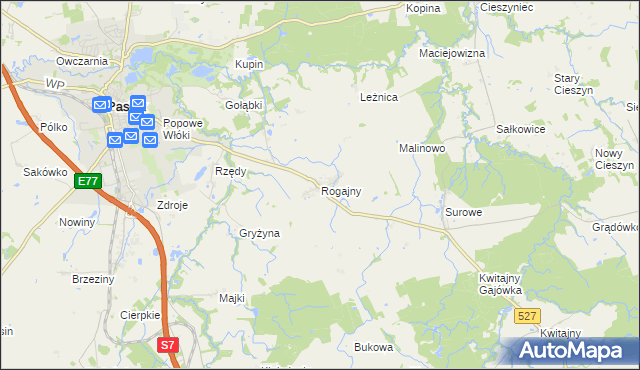 mapa Rogajny gmina Pasłęk, Rogajny gmina Pasłęk na mapie Targeo