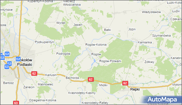 mapa Rogów gmina Repki, Rogów gmina Repki na mapie Targeo