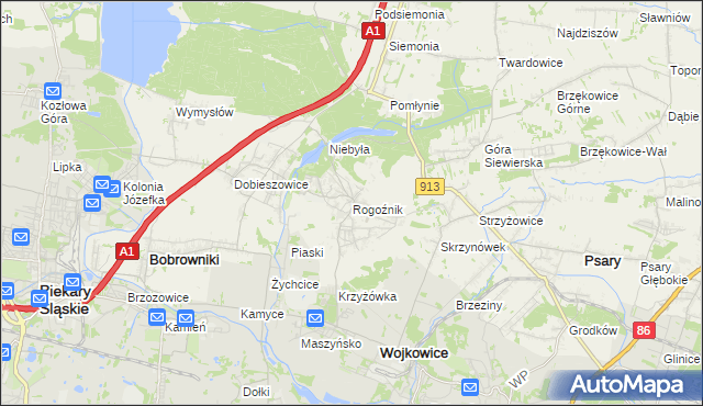 mapa Rogoźnik gmina Bobrowniki, Rogoźnik gmina Bobrowniki na mapie Targeo