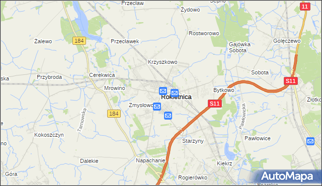 mapa Rokietnica powiat poznański, Rokietnica powiat poznański na mapie Targeo