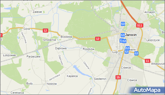 mapa Roszków gmina Jarocin, Roszków gmina Jarocin na mapie Targeo