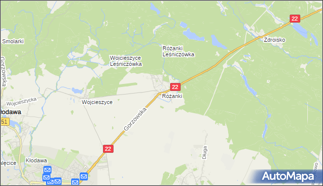 mapa Różanki gmina Kłodawa, Różanki gmina Kłodawa na mapie Targeo