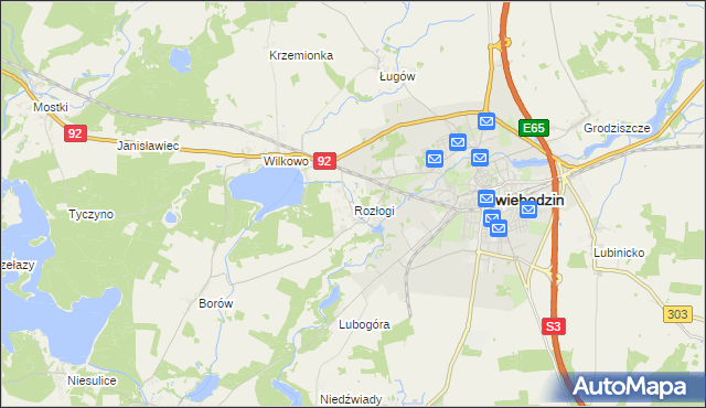 mapa Rozłogi gmina Świebodzin, Rozłogi gmina Świebodzin na mapie Targeo