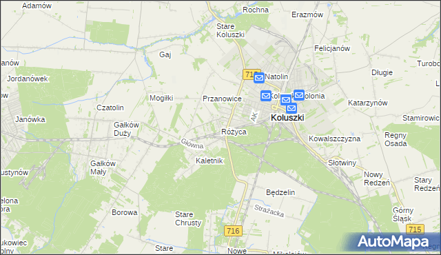mapa Różyca, Różyca na mapie Targeo