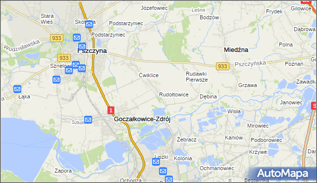 mapa Rudołtowice, Rudołtowice na mapie Targeo