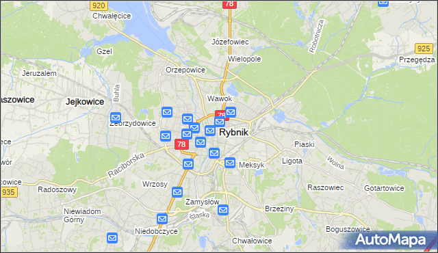 mapa Rybnika, Rybnik na mapie Targeo