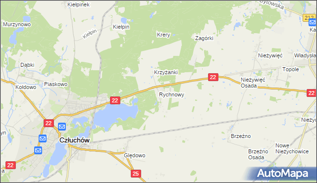 mapa Rychnowy gmina Człuchów, Rychnowy gmina Człuchów na mapie Targeo