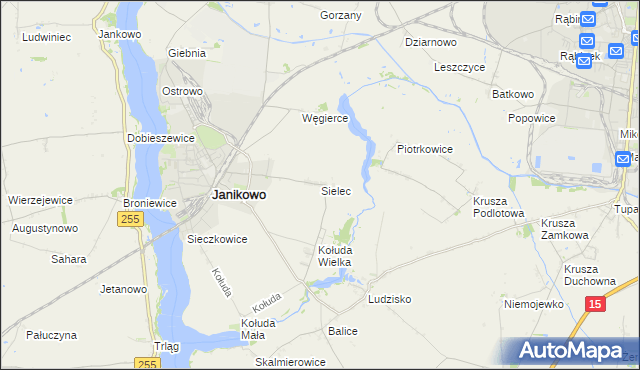 mapa Sielec gmina Janikowo, Sielec gmina Janikowo na mapie Targeo